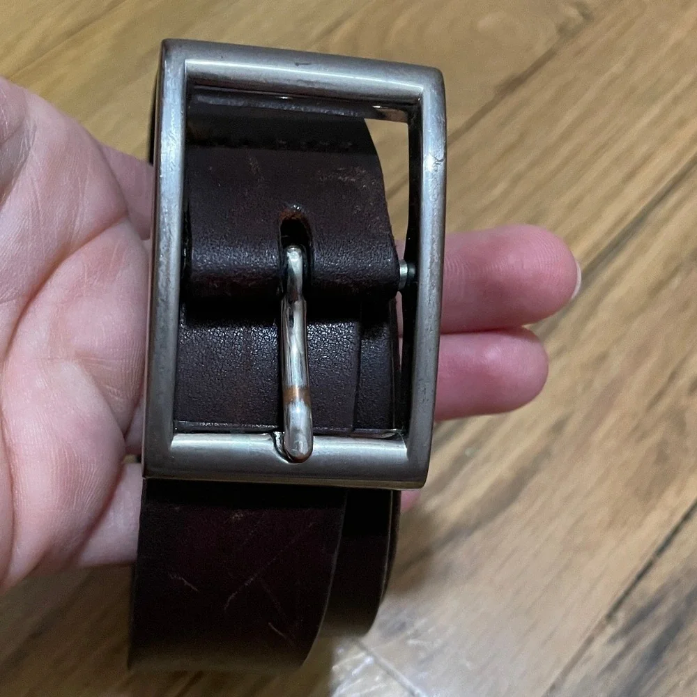 VTG Old Navy Men's 38 Brown Genuine Italian Leather Belt USA Silver‎ Buckle